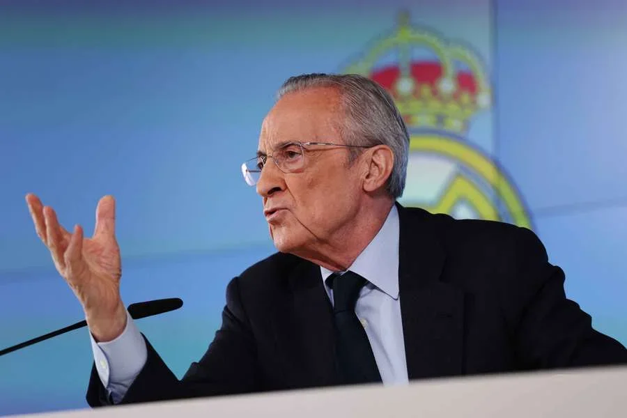 Florentino Pérez, durante su comparecencia ante los medios